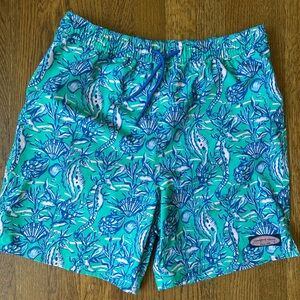 Vineyard Vines Aqua and Blue Sea Life Swim Trunks